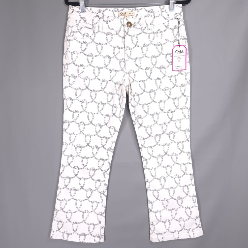 NWT CAbi Women’s 761 Printed Nautical Rope Bootlet Jeans Denim White Size 6‎ - Picture 2 of 16